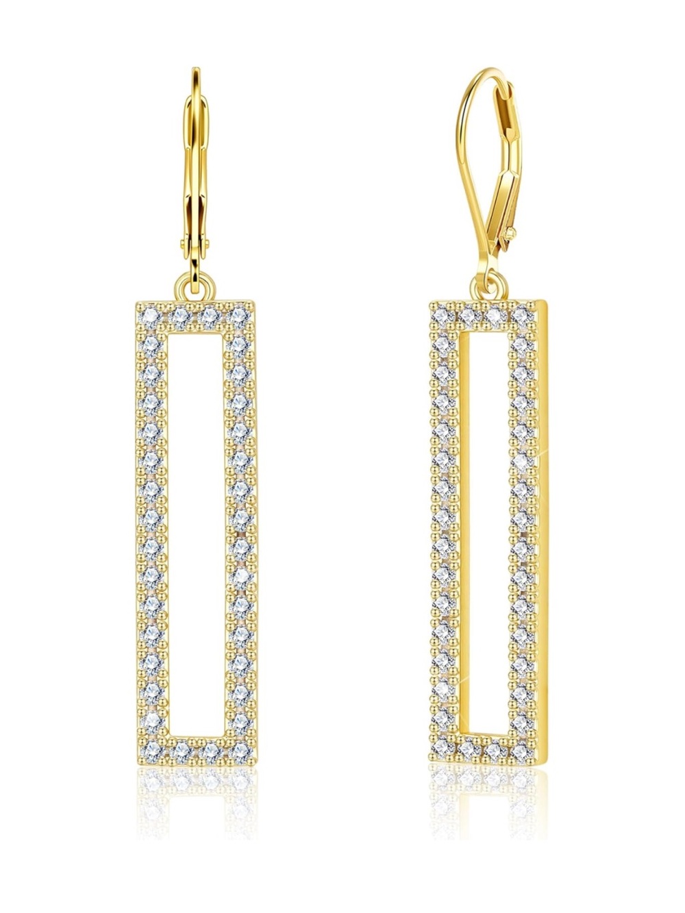 Gold Rectangle Bar Pavé CZ Drop Earrings